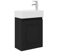 SYDE Module de salle de bain avec robinetterie noire 45,5 x 22,5 x 84 cm | Lavabo en céramique, bois stratifié, montage mural, porte réversible, robinet mélangeur