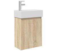 SYDE Module de salle de bain chêne 84 cm avec robinet | Lavabo en céramique blanche, montage mural, portes réversibles, eau froide et chaude