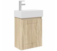SYDE Module de salle de bain chêne Sonoma 45,5 x 22,5 x 84 cm | Lavabo en céramique blanche, porte réversible, robinet mélangeur, bois engineered, grand espace de rangement