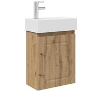 SYDE Module de salle de bain en chêne Artisan 45,5 x 22,5 x 84 cm | Bois engineered, lavabo en céramique blanc, porte réversible, robinet mélangeur eau froide et chaude