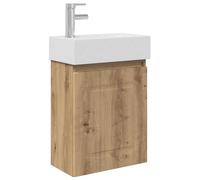 SYDE Module de salle de bain en chêne Artisan 45,5 x 22,5 x 84 cm | Montage mural, lavabo en céramique, porte réversible, robinet mitigeur argenté