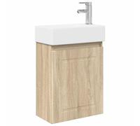 SYDE Module salle de bain chêne Sonoma 45,5 x 22,5 x 84 cm | Lavabo en céramique blanche, porte réversible, bois engineered, robinet mélangeur