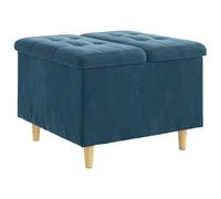 SYDE Ottoman Rangement en velours bleu 60 x 60 x 45 cm | Moderne, couvercle rembourré avec boutons, pieds en bois, compartiment caché, siège supplémentaire