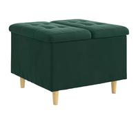 SYDE Ottoman Rangement vert foncé 60 x 60 x 45 cm | Rembourré avec boutons, pieds en bois, compartiment caché, repose-pieds multifonction