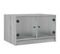 SYDE Table basse grise Sonoma 68 x 50 x 42 cm avec portes en verre | Bois d'ingénierie résistant, grand stockage, surface pour exposer la décoration