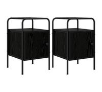 SYDE Table de chevet 2 unités chêne noir 35 x 36,5 x 56 cm | Bois résistant, cadre en acier galvanisé, porte avec charnière, fixation murale, poignées mates