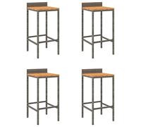SYDE Tabourets hauts 4 unités en bois d'acacia rotin synthétique gris | Résistantes aux intempéries, structure en acier, repose-pieds intégré, usage intérieur et extérieur