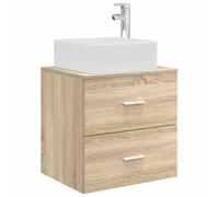 SYDE Vanité murale chêne Sonoma 53 x 34,5 x 63 cm | Bois résistant à l'humidité, lavabo intégré, tiroirs spacieux, poignées argentées, économise de l'espace