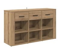 SYDE Vitrine chêne 100 x 30 x 59,5 cm Bois d'ingénierie | Rustique élégant, tiroirs souples, rangement large, noir mat, salon ou salle à manger