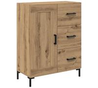 SYDE Vitrine chêne 69,5 x 34 x 90 cm Bois d'ingénierie | Avec tiroirs, portes à charnières, pieds en fer, pour salon ou salle à manger