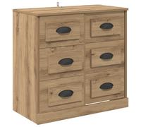 SYDE Vitrine chêne 70 x 35,5 x 67,5 cm Bois d'ingénierie | Avec tiroirs, style rustique, poignées en D, idéal pour salon et salle à manger