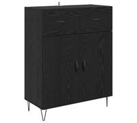 SYDE Vitrine chêne noir 69,5 x 34 x 90 cm | Bois d'ingénierie, pieds métalliques coniques, étagères résistantes, poignées en métal mat