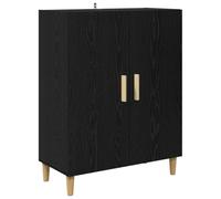 SYDE Vitrine chêne noir 70 x 34 x 90 cm Bois d'ingénierie | Étagères spacieuses, poignées de barre polies, pieds coniques beiges, style rustique pour salle à manger