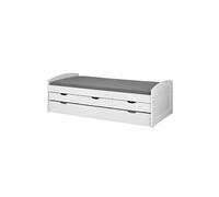 SYDNEY - Lit Gigogne 90x190cm + 3 Tiroirs Bois Massif Vernis Blanc -