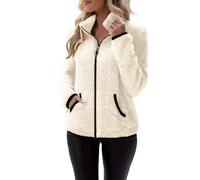 SYDUZAX Veste Polaire Femme Grande Taille Manteaux à Col Montant Manches Longues Veste Femme Hiver avec Fermeture éclair Vestes Chaude Femmes Cardigan en Peluche Douces et Confortables