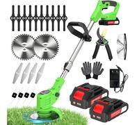SYEONKOS Débroussailleuse Électrique sans Fil, 800W Coupe Bordure sans Fil | Coupe Bordure 2 Batteries et 4 Types de Lames, 1 Sécateur, Tête Pivotante, Debroussailleuse Batterie pour Jardin Pelouse