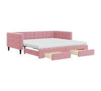 SYFAX™ Lit de jour avec gigogne et tiroirs rose 100x200 cm velours