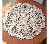 Syfunlv 2pcs Main Ronde Dentelle Coton Table Set,De Table Vintage Crochet Cotton Fleur Sets,De Table Ronds De Gamme en Dentelle Couleur Unie Coton Chanvre Gland Dentelle Nappe Ronde (35-40,Beige)
