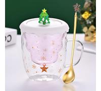 Syfunlv Grinch Tasse de Noël en verre à double paroi avec couvercle et cuillère, tasse à expresso, café, thé, lait, sapin de Noël, style 7