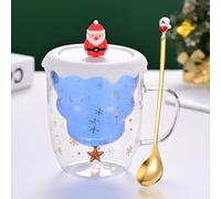 Syfunlv Grinch Tasse de Noël, tasse en verre à double paroi avec couvercle et cuillère, motif sapin de Noël, tasse à café, tasse à expresso, verre à thé, tasse à lait style 10