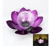 Syfunlv Lampe Solaire Fleur de Lotus,LED Lampe Solaire de Lotus avec Boule en Verre Craquelé, Lanterne Solaire en Métal,Lampe Lumières Solaires Paysage,Pour Cour,Pelouse,Jardin Exterieur (Violet)