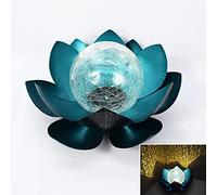 Syfunlv Lampe Solaire Fleur de Lotus,LED Lampe Solaire de Lotus avec Boule en Verre Craquelé, Lanterne Solaire en Métal,Lampe Lumières Solaires Paysage,Pour Cour,Pelouse,Jardin Exterieur (Bleu)