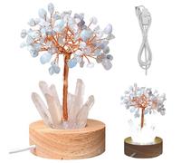 Syglawnd Lampe de Richesse, veilleuse d'arbre en Cristal Naturel Feng Shui bonsaï Prise USB veilleuse d'arbre 'Argent, pour Le Salon, Bleu