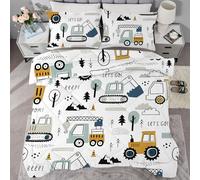 SYHIEGO Couette 140x200 Enfant Voiture Imprimée Motif Camion 4 Saisons Tracteur Édredon Lit 1 Personne 140x200 cm avec 1 Taie d'oreiller 65x65, Réversible