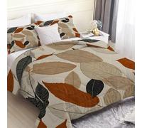 SYHIEGO Couette Légère d'Été 240x220 cm, Couette imprimée Feuilles 2 Personnes, Couette Plantes Réversible avec 2 Taies d'oreiller -Rétro - Ed140