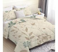 SYHIEGO Couette Légère d'Été 240x220 cm, Couette imprimée Feuilles 2 Personnes, Couette Plantes Réversible avec 2 Taies d'oreiller -Rétro - Ed164