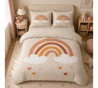 SYHIEGO Housse de Couette 140x200 Enfant 1 Personne Fille Arc-en-Ciel Beige Parure de Lit Nuage Imprimée Motif Microfibre avec Fermeture Eclair avec 2 Taies d'oreiller 65x65cm pour Ado