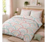 SYHIEGO Housse de Couette 140x200 Enfant 1 Personne Fille Arc-en-Ciel Parure de Lit Coeur Imprimée Motif Microfibre avec Fermeture Eclair avec 2 Taies d'oreiller 65x65cm pour Ado