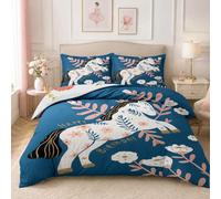 SYHIEGO Housse de Couette 200x200 Cheval Réversible Fleurs Parure de Lit 2 Personnes Animaux Microfibre Linge de Lit + 2 Taies d'oreiller 65x65cm + Fermeture Eclair pour Adulte Enfant