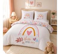 SYHIEGO Parure De Lit 1 Personne Arc-en-Ciel Fille Housse De Couette 135x200 Enfant Microfibre Fleur Motif avec Fermeture Eclair avec 2 Taies d'oreiller 65x65cm pour Ado