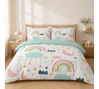 SYHIEGO Parure de Lit 140x190 Enfant Fille Microfibre Réversible Housse de Couette 3D Arc-en-Ciel Étoile Nuage Motif Literie Imprimée 1 Personne avec Fermeture Eclair avec 2 Taies d'oreiller 65x65cm
