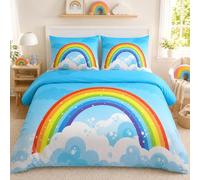 SYHIEGO Parure de Lit 140x190 Enfant Fille Réversible Arc-en-Ciel Motif Housse de Couette avec Fermeture Eclair Microfibre Housse Couette Nuage 1 Personne avec 2 Taies d'oreiller 65x65cm