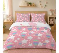 SYHIEGO Parure de Lit 140x190 Enfant Fille Réversible Arc-en-Ciel Rose Motif Housse de Couette avec Fermeture Eclair Microfibre Housse Couette Étoile 1 Personne avec 2 Taies d'oreiller 65x65cm