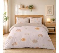 SYHIEGO Parure de Lit 140x200 1 Personne Microfibre Housse de Couette Enfant Réversible Arc-en-Ciel Soleil Nuage Motif avec Fermeture Eclair avec 2 Taies d'oreiller 65x65cm pour Ado Fille，Rose
