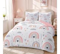 Syhiego Parure de Lit 160x200 Enfant Arc-en-Ciel Nuage Motif 3D Housse de Couette Adulte 2 Personnes Microfibre Housse Couette Réversible Imprimée avec Fermeture Eclair avec 2 Taies d'oreiller 65x65cm