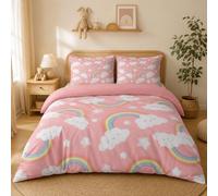 SYHIEGO Parure de Lit Arc-en-Ciel Rose 2 Personnes avec Housse de Couette 220x240 Microfibre Nuage Motif avec 2 Taies d'oreiller 65x65cm avec Fermeture Eclair pour Adulte Enfant Fille Ado