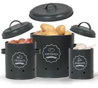 SYLANDO Rangement Pommes de terre Set Noir Métal Récipient de stockage