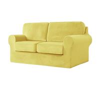SYLC Housse De Canapé avec Coussins De Siège Et Dossiers Séparés Couvre Canapé Velours Extensible Protection Canape Split Combiné (Lemon,Grand 2 Siège 5 PCS)