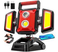 SYLSTAR Lampe de travail rechargeable 40 W, 4000 lm, lampe de travail magnétique avec projecteurs pliables et rotatifs à 360°, grande pince, 5 modes d'éclairage, batterie externe, lampes de travail