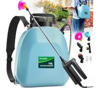 SYLSTAR Pulverisateur Electrique 12L, 3 Vitesses Pulverisateur de Jardin avec Indicateur, 7.4V Puissant Pulvérisateur à Batterie avec 5 Buses, Pulvérisateur à Dos pour Pelouse Cour Jardin (Bleu)