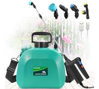 SYLSTAR Pulverisateur Electrique 5L, 7.4V Puissant Pulverisateur de Jardin avec 4 Jet Réglable, 3 Vitesses Pulvérisateur à Batterie Rechargeable avec Canne Telescopique pour Arrosage Désherbage (Vert)