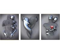 SYLUOQP Couple Impression sur Toile Abstraite, Métal Sculpture Figure Peinture Love Heart Effet 3D Wall Art Décoration Murale sans Cadre,A,50x70cm