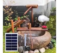 SYLUOQP Fontaine à Eau Solaire en Bambou Zen Garden, avec Pompe et Radeaux, Petite Fontaine Extérieure en Bois pour Jardin