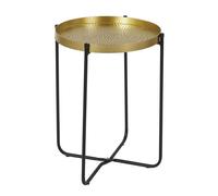 Table d'Appoint D35cm Plateau en Métal Doré Martelé Pieds en Métal Noir - SYMBA -