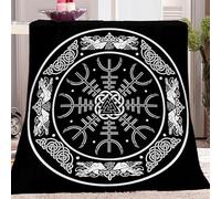 Symboles Vikings Plaid Couverture Polaire Style Rétro Douce Moelleuse Flanelle Lit Jeté Canapé Convient Adultes et Enfants Rester Chaud Hiver, 70x100 cm