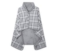 Syrads Femme Poncho Plaid Polaire Châle avec Boutons Hiver Unisex Couverture à Porter en Polaire Carreaux,Grey